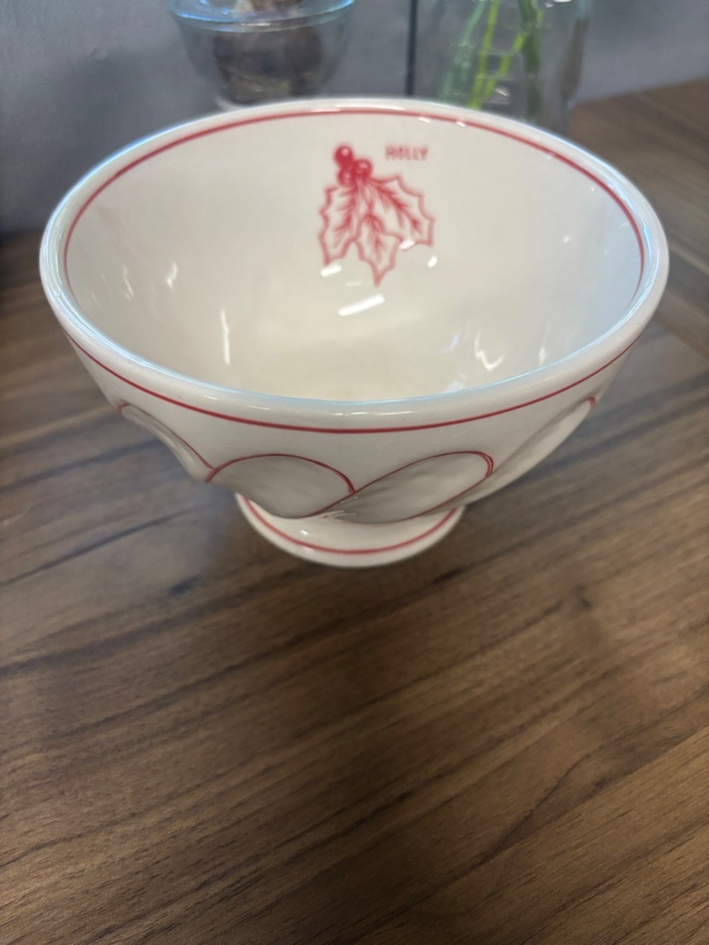Molly Hatch x Anthropologie Ceramic Holiday Bowl with Red Trim and Holly